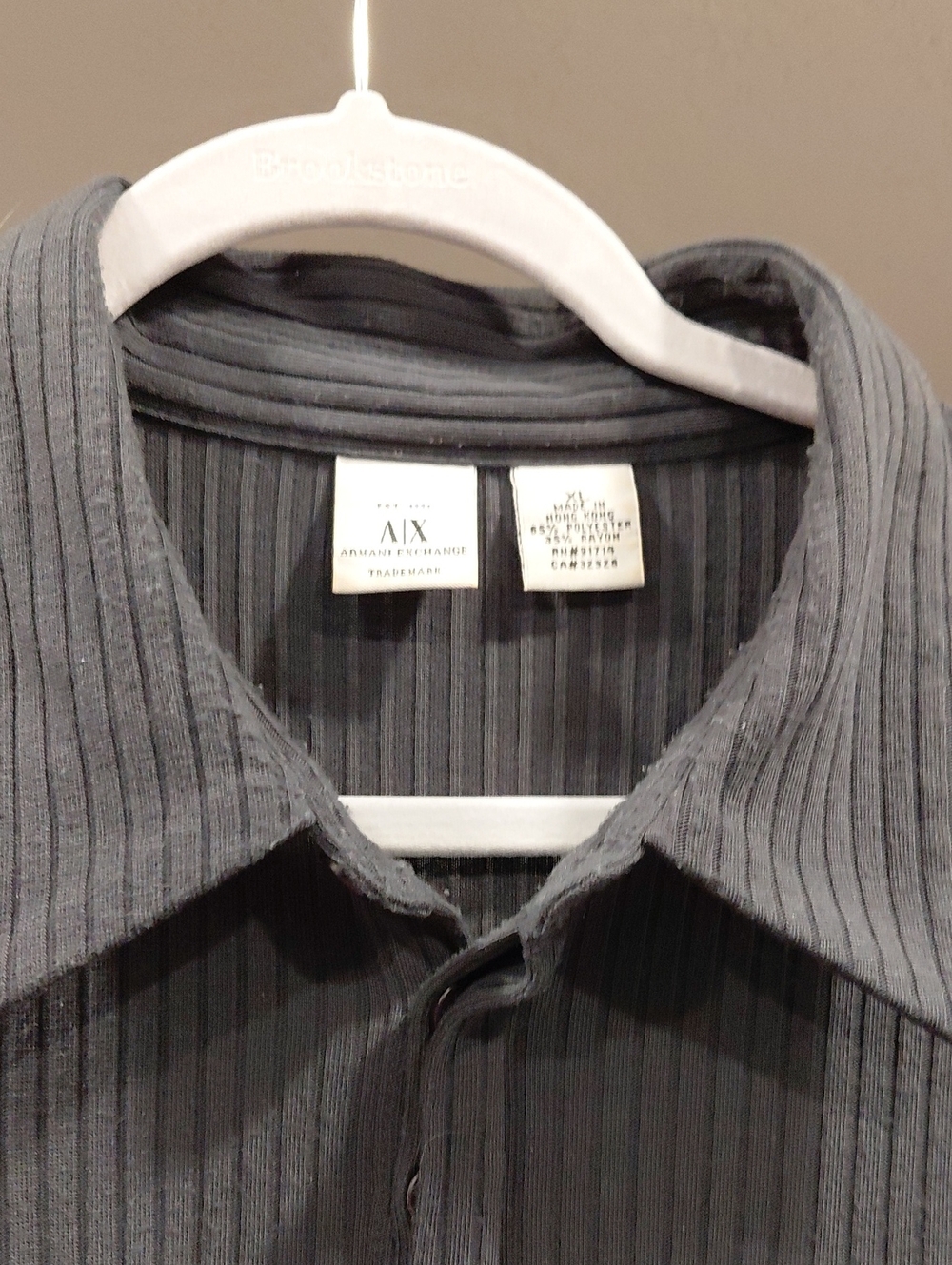 Armani Exchange Men's Ribbed Dark Gray Button-Down Shirt